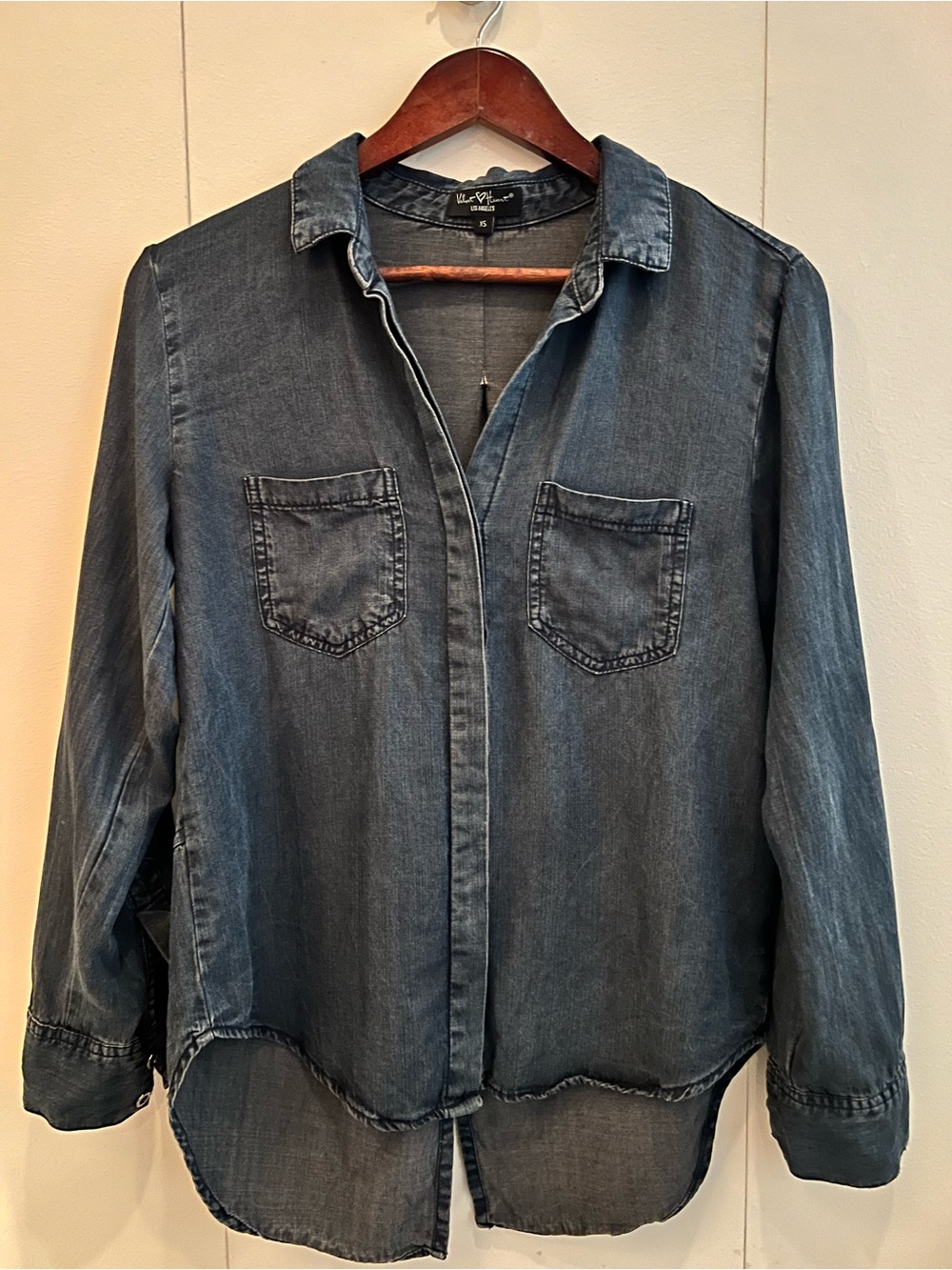 Velvet Heart Washed Denim Button-Down Shirt - Blue